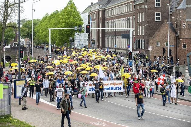 DEN BOSCH, Protest against corona measures in Den Bosch, 13-05-2021. Nederland in Verzet has organised a Walk of Freedom through the city of ™s-Hertogenbosch. They are protesting against the corona measures and the current cabinet. Demonstratie tegen corona maatregelen en kabinet Protest against corona measures in Den Bosch  x11776350x Copyright: