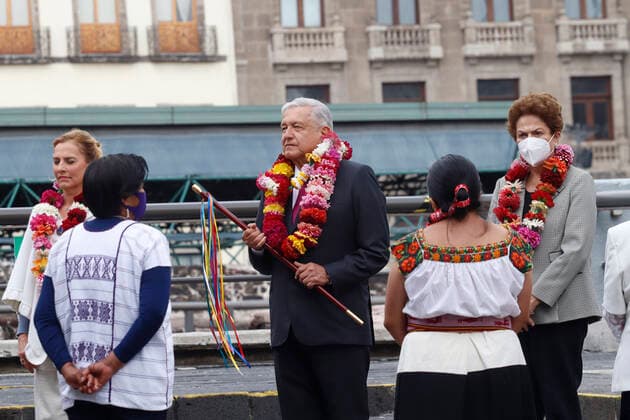 Ceremony Of The Founding Of Tenochtitlan MEXICO CITY, MEXICO - MAY 13: Mexico s President, Andres Manuel Lopez Obrador, accompanied by the former president of Brazil, Dilma Rousseff, during the ceremony Mexico - Tenochtitlan, more than seven centuries of history at the Museo del Templo Mayor on May 13, 2021 in Mexico City, Mexico. Copyright: xLuisxBarronx EYEPIXGROUP_LB_13052021_6883