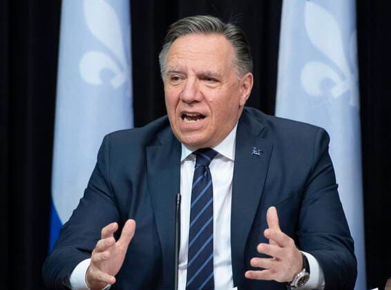 May 13, 2021, QUEBEC, PQ, Canada: Quebec Premier Francois Legault speaks during a news conference after tabling a reform on language law, Thursday, May 13, 2021 at the legislature in Quebec City. QUEBEC Canada  - ZUMAc35_ 20210513_zaf_c35_038 Copyright: xJacquesxBoissinotx