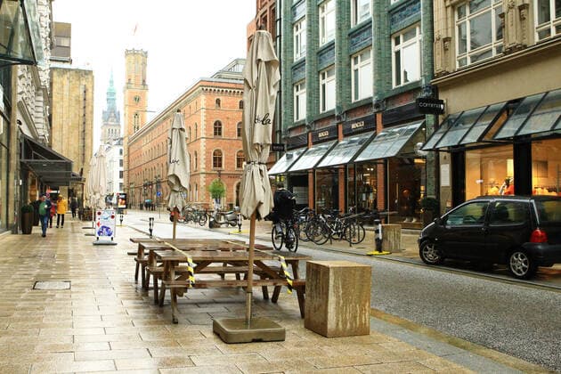 Outdoor restaurants closed due to lockdown in Hamburg city centre Altstadt Hamburg