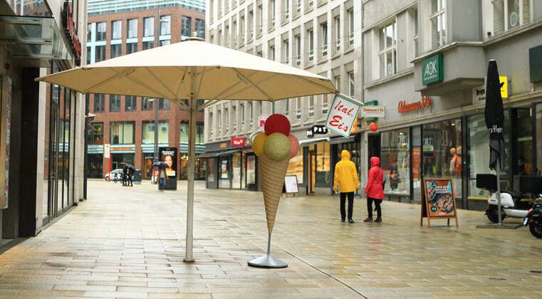 Shopping street almost deserted due to the lockdown Business street in Hamburg city centre Old town Hamburg