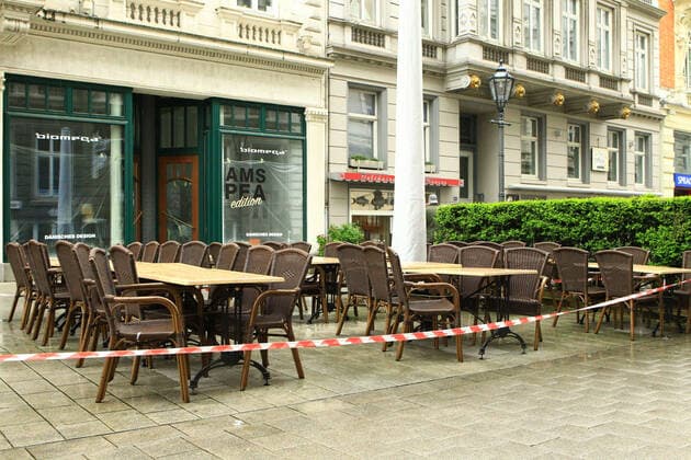 Outdoor restaurants closed due to lockdown in Hamburg city centre Altstadt Hamburg