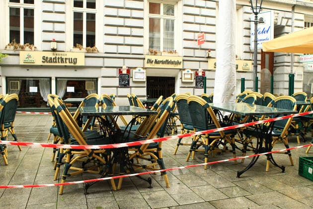 Outdoor restaurants closed due to lockdown in Hamburg city centre Altstadt Hamburg