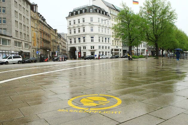 During the lockdown almost deserted Jungfernstieg in Hamburg city centre Altstadt Hamburg