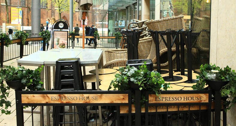 Outdoor restaurants closed during the lockdown in Hamburg city centre Altstadt Hamburg