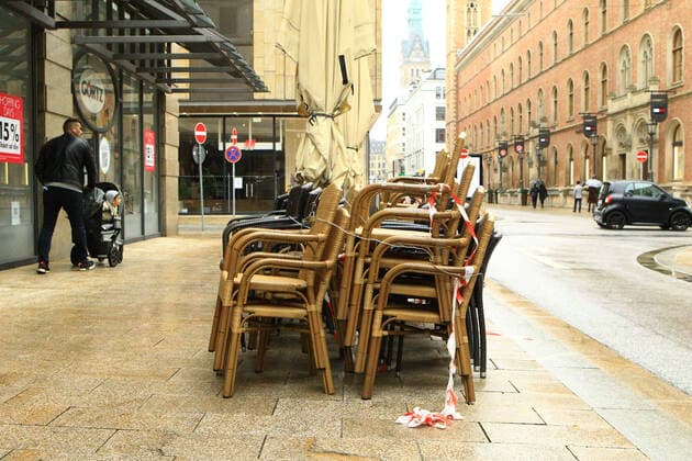 Outdoor restaurants closed due to lockdown in Hamburg city centre Altstadt Hamburg