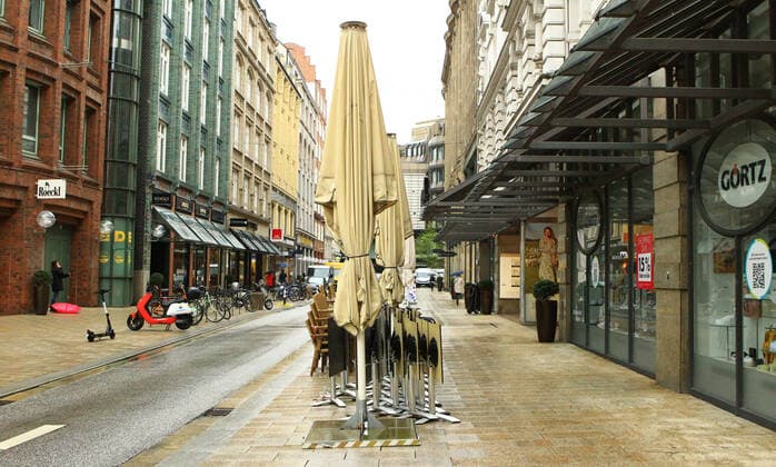 Outdoor restaurants closed due to lockdown in Hamburg city centre Altstadt Hamburg
