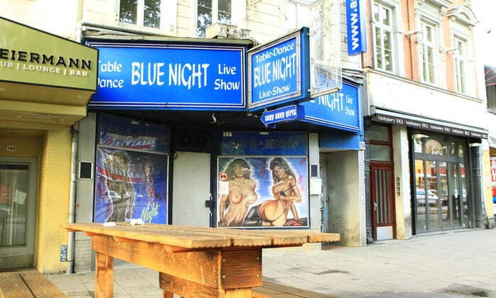 During the lockdown closed Table Dance Bar Blue Night on the Reeperbahn St Pauli Hamburg