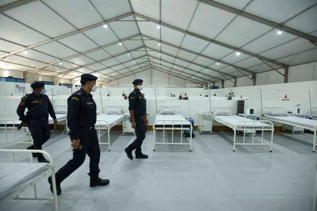 GURUGRAM, INDIA - MAY 16: A view inside the temporary COVID-19 hospital in Tau Devi Lal Stadium inaugurated by Haryana Chief Minister Manohar Lal Khattar, at sector-38 near Rajiv Chowk, on May 16, 2021 in Gurugram, India. (Photo by Parveen Kumar Hindustan Times ) Haryana CM Manohar Lal Khattar Inaugurates Temporary Covid-19 Hospital In Tau Devi Lal Stadium
