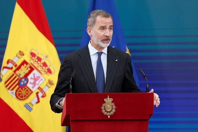 News Bilder des Tages Spain s King Felipe VI (C), delivers a speech at the opening of 2020 Spanish Research Prizes awarding ceremony, at El Pardo Palace, in Madrid, Spain, 17 May 2021. Spain s royal couple chairs Spanish Research Prizes awarding ceremony !ACHTUNG: NUR REDAKTIONELLE NUTZUNG!  Copyright: xChemaxMoyax GRAF9346 20210517-637568507355411474