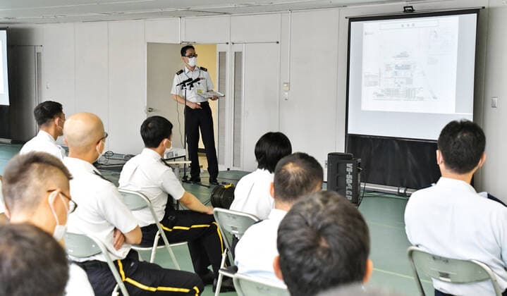 Japan Self?Defense Forces officer make arrangements with Tokyo operation unit members during a launch for large-scale Covid-19 vaccination centres in Tokyo, Japan on Monday, May 17, 2021. This centre will open on May 24, 2021. Tokyo operation units organize Ground, Air and Maritime Self?Defense Forces (Army, Air force and Navy) 240 officer and private 110 medical worker out of 350 members.  TKP2021051751 KEIZOxMORI