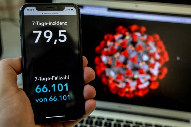 Coronavirus in Germany Covid 19 Dashboard of the Robert Koch Institute 18 05 2021 Robert Koch Institute 7 days Incidence 79.5 7 days Number of cases 66 101 COVID 19 cases 3 603 055 Addition of 4 209 compared to the previous day COVID 19 deaths 86 381 Addition of 221 compared to the previous day