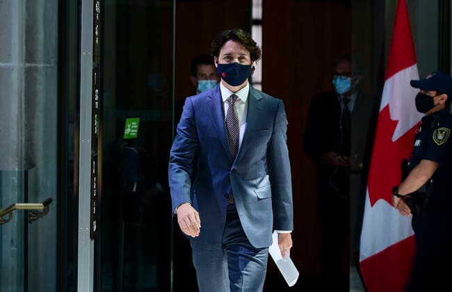 May 18, 2021, Ottawa, on, Canada: Prime Minister Justin Trudeau makes his way to hold a press conference in Ottawa on Tuesday, May 18, 2021. Ottawa Canada  - ZUMAc35_ 20210518_zaf_c35_010 Copyright: xSeanxKilpatrickx