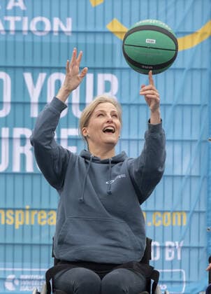 Sophie, Countess of Wessex, Patron of British Wheelchair Basketball, takes part in British Wheelchair Basketball s first Inspire a Generation wheelchair basketball session at Finsbury Park s outdoor basketball courts. Featuring: Sophie, Countess Of Wessex Where: London, United Kingdom When: 20 May 2021 Credit: Cover Images Copyright: xx 41441402 EDITORIAL USE ONLY. NOT FOR USE BY NEWSPAPERS BASED IN THE UK.