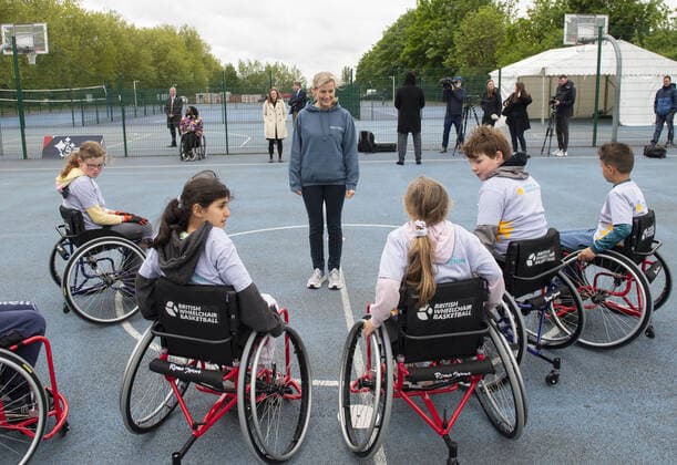 Sophie, Countess of Wessex, Patron of British Wheelchair Basketball, takes part in British Wheelchair Basketball s first Inspire a Generation wheelchair basketball session at Finsbury Park s outdoor basketball courts. Featuring: Sophie, Countess Of Wessex Where: London, United Kingdom When: 19 May 2020 Credit: Cover Images Copyright: xx 41441412 EDITORIAL USE ONLY. NOT FOR USE BY NEWSPAPERS BASED IN THE UK.