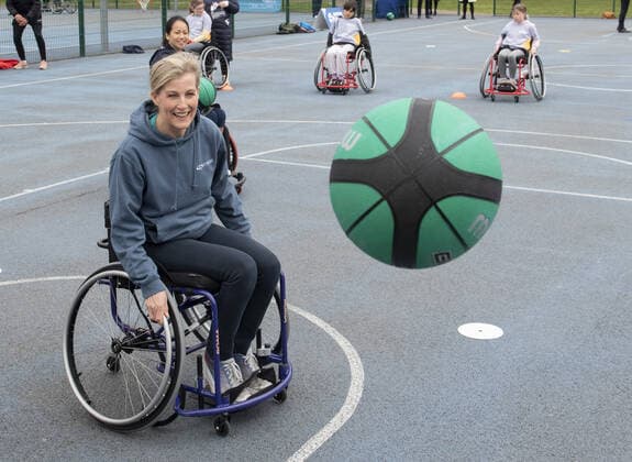 Sophie, Countess of Wessex, Patron of British Wheelchair Basketball, takes part in British Wheelchair Basketball s first Inspire a Generation wheelchair basketball session at Finsbury Park s outdoor basketball courts. Featuring: Sophie, Countess Of Wessex Where: London, United Kingdom When: 19 May 2020 Credit: Cover Images Copyright: xx 41441413 EDITORIAL USE ONLY. NOT FOR USE BY NEWSPAPERS BASED IN THE UK.