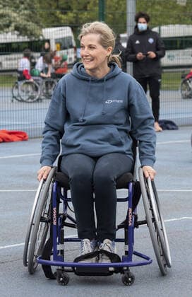 Sophie, Countess of Wessex, Patron of British Wheelchair Basketball, takes part in British Wheelchair Basketball s first Inspire a Generation wheelchair basketball session at Finsbury Park s outdoor basketball courts. Featuring: Sophie, Countess Of Wessex Where: London, United Kingdom When: 20 May 2021 Credit: Cover Images Copyright: xx 41441417 EDITORIAL USE ONLY. NOT FOR USE BY NEWSPAPERS BASED IN THE UK.