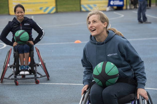 Sophie, Countess of Wessex, Patron of British Wheelchair Basketball, takes part in British Wheelchair Basketball s first Inspire a Generation wheelchair basketball session at Finsbury Park s outdoor basketball courts. Featuring: Sophie, Countess Of Wessex Where: London, United Kingdom When: 20 May 2021 Credit: Cover Images Copyright: xx 41441428 EDITORIAL USE ONLY. NOT FOR USE BY NEWSPAPERS BASED IN THE UK.
