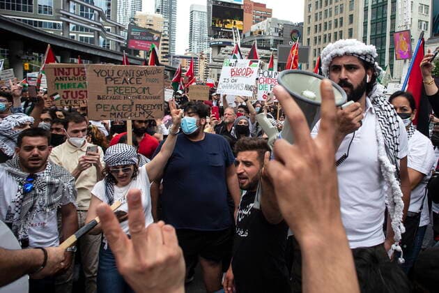 May 22, 2021, Toronto, on, Canada: Pro-Palestinian supporters rally against the recent violence in Gaza in Toronto on Saturday, May 22, 2021. Toronto Canada  - ZUMAc35_ 20210522_zaf_c35_079 Copyright: xChrisxYoungx