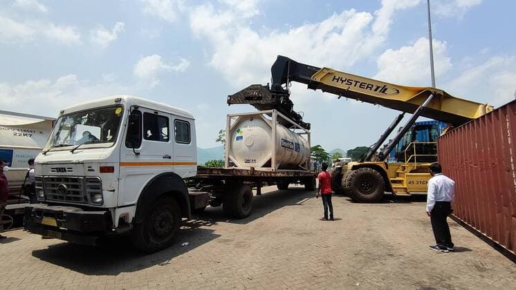 Oxygen Express Arrives In Assam Unloading works underway after arrival 4 containers with 80 tonnes of medical oxygen for COVID-19 patients arrived at Inland Container Depot , Amingaon in Guwahati ,India on May 23,2021.The Oxygen Express has carried 4 containers with 80 tonnes of medical oxygen. Assam Guwahati India hazarika-notitle210523_np4Pe  Copyright: xAnuwarxHazarikax