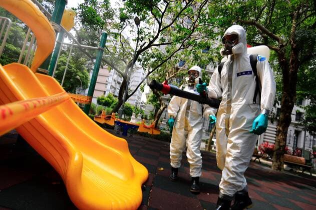 May 24, 2021, Taipei, Taipei, Taiwan: Military officers disinfect facilities at a district in Taipei, where a quarantine hotel is opened for people tested positive for Covid-19, as TaiwanÃ¢â‚¬â ¢s number of domestic cases of Covid-19 has largely risen, following a series of community transmissions. Taipei and New Taipei on May 24 stopped dine-in services at all restaurants subsequent to the nationwide Covid-19 alert level raised last week Taipei Taiwan - ZUMAs313 20210524_zip_s313_004 Copyright: xDanielxCengxShou-Yix