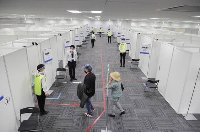 Large vaccination center in Sendai Senior citizens visit a newly opened large coronavirus vaccination center near Sendai Station in Miyagi Prefecture, northeastern Japan, on May 24, 2021. 