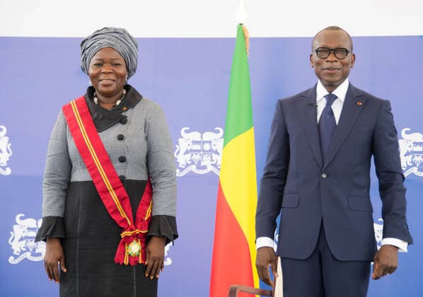News Bilder des Tages Benin, Amtseinführung von Präsident Patrice Talon und Vizepräsidentin Mariam Chabi Talata (210524) -- PORTO-NOVO, May 24, 2021 -- Benin s President Patrice Talon (R) and Vice-President Mariam Chabi Talata attend the presidential swearing-in ceremony held at the Stade Charles de Gaulle in Porto-Novo, the political capital of Benin, May 23, 2021. Patrice Talon was sworn in as Benin s president on Sunday in the political capital Porto-Novo for a second term in office. ( Handout via Xinhua) BENIN-PORTO-NOVO-PRESIDENT-INAUGURATION PresidencyxofxthexRepublicxofxBenin 