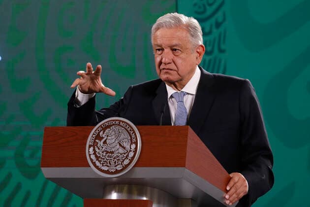 Mexiko, Andres Manuel Lopez Obrador Pressekonferenz in Mexiko-Stadt Mexico™s President Lopez Obrador, Purchase Medicene MEXICO CITY, MEXICO - MAY 24: Mexico™s President Andres Manuel Lopez Obrador, gesticulating while speaks during his traditional Daily morning briefing conference, that he talk about of the purchase of medicines with the help of the United Nations Office for Project Services (UNOPS) at NationalPalace on May 24, 2021 in Mexico City, Mexico. Copyright: xLuisxBarronx EYEPIXGROUP_LB_24052021_7461