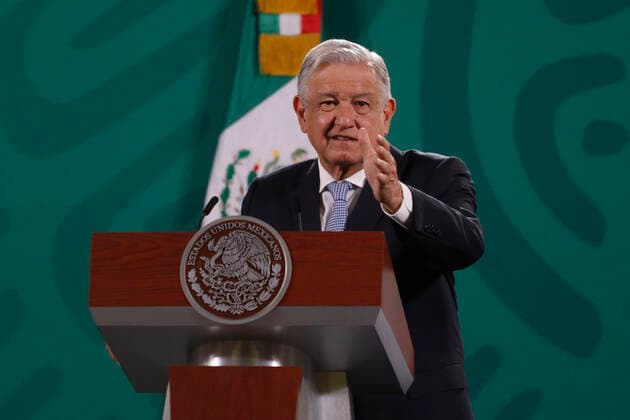 Mexiko, Andres Manuel Lopez Obrador Pressekonferenz in Mexiko-Stadt Mexico™s President Lopez Obrador, Purchase Medicene MEXICO CITY, MEXICO - MAY 24: Mexico™s President Andres Manuel Lopez Obrador, gesticulating while speaks during his traditional Daily morning briefing conference, that he talk about of the purchase of medicines with the help of the United Nations Office for Project Services (UNOPS) at NationalPalace on May 24, 2021 in Mexico City, Mexico. Copyright: xLuisxBarronx EYEPIXGROUP_LB_24052021_7464