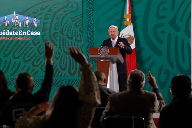 Mexiko, Andres Manuel Lopez Obrador Pressekonferenz in Mexiko-Stadt Mexico™s President Lopez Obrador, Purchase Medicene MEXICO CITY, MEXICO - MAY 24: Mexico™s President Andres Manuel Lopez Obrador, gesticulating while speaks during his traditional Daily morning briefing conference, that he talk about of the purchase of medicines with the help of the United Nations Office for Project Services (UNOPS) at NationalPalace on May 24, 2021 in Mexico City, Mexico. Copyright: xLuisxBarronx EYEPIXGROUP_LB_24052021_7466