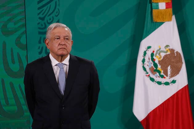 Mexiko, Andres Manuel Lopez Obrador Pressekonferenz in Mexiko-Stadt Mexico™s President Lopez Obrador, Purchase Medicene MEXICO CITY, MEXICO - MAY 24: Mexico™s President Andres Manuel Lopez Obrador, gesticulating while speaks during his traditional Daily morning briefing conference, that he talk about of the purchase of medicines with the help of the United Nations Office for Project Services (UNOPS) at NationalPalace on May 24, 2021 in Mexico City, Mexico. Copyright: xLuisxBarronx EYEPIXGROUP_LB_24052021_7457