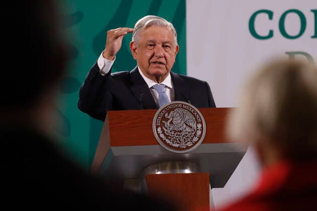 Mexiko, Andres Manuel Lopez Obrador Pressekonferenz in Mexiko-Stadt Mexico™s President Lopez Obrador, Purchase Medicene MEXICO CITY, MEXICO - MAY 24: Mexico™s President Andres Manuel Lopez Obrador, gesticulating while speaks during his traditional Daily morning briefing conference, that he talk about of the purchase of medicines with the help of the United Nations Office for Project Services (UNOPS) at NationalPalace on May 24, 2021 in Mexico City, Mexico. Copyright: xLuisxBarronx EYEPIXGROUP_LB_24052021_7459