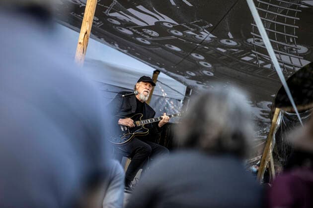 23 05 2021 , MO Moers , Moers Festival Whitsun 2021 performance of JOHN SCOFIELD , US American jazz guitarist and composer 69 years old is one of the highlights at the Moers Festival , here at his performance at the toboggan hill in the Schlosspark Freizeitpark , with about 500 spectators , all tested negative before the event and with distance