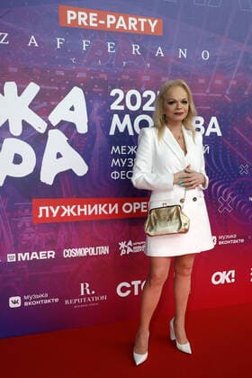 MOSCOW, RUSSIA - MAY 25, 2021: Singer Larisa Dolina attends the pre-party event for the ZHARA Music Awards 2021 ceremony at the Zafferano restaurant. Mikhail Japaridze TASS  TS10151F