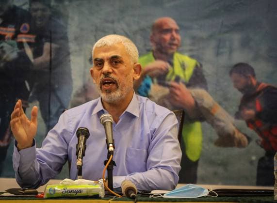 Aftermath of Palestine Israel conflict Yahya Sinwar, the Palestinian leader of Hamas in the Gaza Strip, meets with foreign press, in Gaza City, Wednesday, May 26, 2021. Gaza Palestinian Territories Palestine fathi-notitle210526_npklv  Copyright: xMajdixFathix