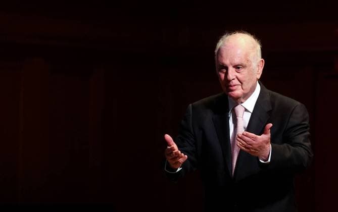 MOSCOW, RUSSIA - MAY 26, 2021: Israeli pianist and conductor Daniel Barenboim, the six-time Grammy winner, gives a solo concert at the Great Hall of the Moscow Tchaikovsky Conservatory. He dedicates the event to his late fellow pianist, friend and father-in-law Dmitry Bashkirov. Vyacheslav Prokofyev TASS  TS101761