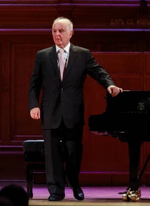 MOSCOW, RUSSIA - MAY 26, 2021: Israeli pianist and conductor Daniel Barenboim, the six-time Grammy winner, gives a solo concert at the Great Hall of the Moscow Tchaikovsky Conservatory. He dedicates the event to his late fellow pianist, friend and father-in-law Dmitry Bashkirov. Vyacheslav Prokofyev TASS  TS10176A
