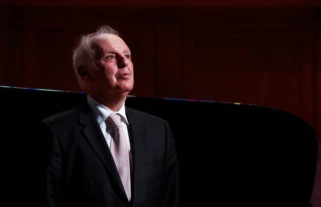 MOSCOW, RUSSIA - MAY 26, 2021: Israeli pianist and conductor Daniel Barenboim, the six-time Grammy winner, gives a solo concert at the Great Hall of the Moscow Tchaikovsky Conservatory. He dedicates the event to his late fellow pianist, friend and father-in-law Dmitry Bashkirov. Vyacheslav Prokofyev TASS  TS10176F