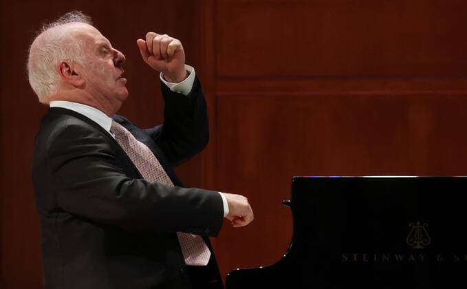 MOSCOW, RUSSIA - MAY 26, 2021: Israeli pianist and conductor Daniel Barenboim, the six-time Grammy winner, gives a solo concert at the Great Hall of the Moscow Tchaikovsky Conservatory. He dedicates the event to his late fellow pianist, friend and father-in-law Dmitry Bashkirov. Vyacheslav Prokofyev TASS  TS101771