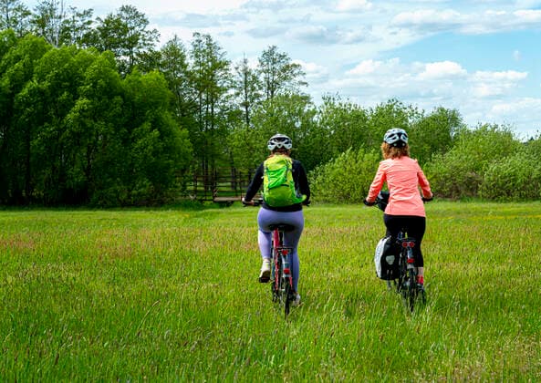 Freundinnen bei einer Fahrradtour im Norden von Berlin *** Girlfriends on a bike tour in the north of Berlin 1020917894