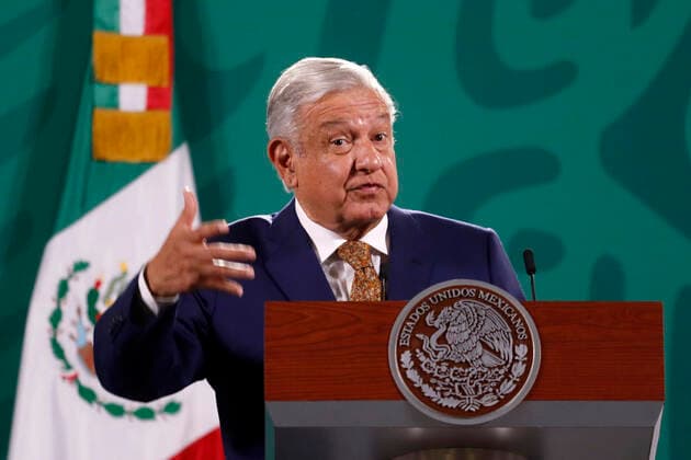 May 27, 2021, Mexico City, Mexico City, Mexico: MexicoÃ¢â‚¬â ¢s President Andres Manuel Lopez Obrador, speaks during briefing conference, he talk about Consolidated purchases of medicines with the help of the UN - UNOPS that have led to savings of 11 billion Mexican Pesos at National Palace on May 27, 2021 in Mexico City, Mexico. Mexico City Mexico - ZUMAe321 20210527_zia_e321_004 Copyright: xLuisxBarronx