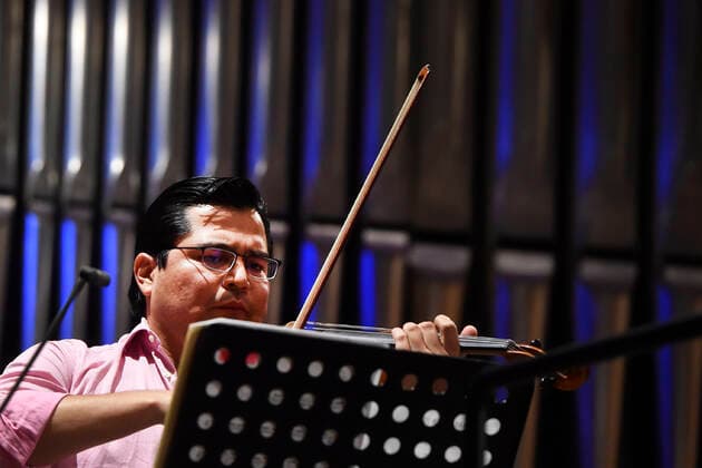 Mexican violist Jose Adolfo Alejo Solis performs with Brno Philharmonic during a dress rehearsal for the opening concert of the Leos Janacek International Music Festival in Ostrava, Czech Republic, May 27, 2021. (CTKxPhoto JaroslavxOzana) CTKPhotoP2021052708418  JAO 02