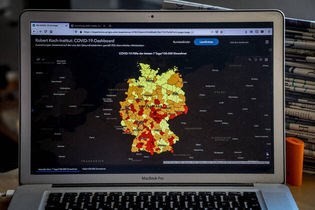 Coronavirus in Germany Covid 19 Dashboard of the Robert Koch Institute 28 05 2021 Robert Koch Institute 7 days Incidence 39.8 7 days Number of cases 33 096 COVID 19 cases 3 669 870 Addition of 7 380 compared to the previous day COVID 19 deaths 88 187 Addition of 192 compared to the previous day