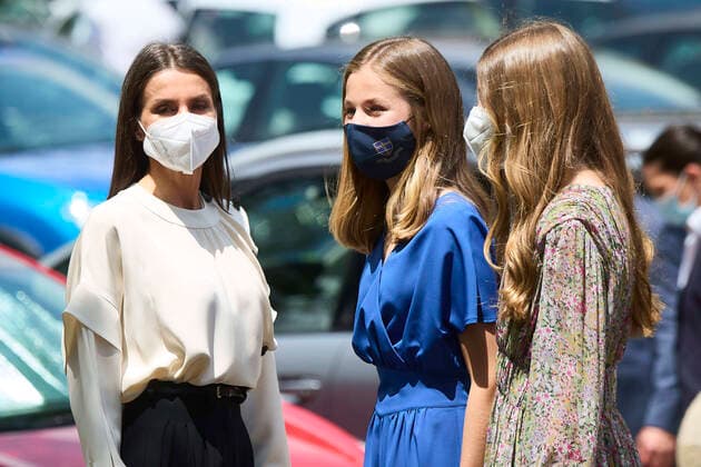 28-05-2021 Madrid Queen Letizia and Princess Leonor and Princess Sofia and King Felipe leaving the confirmation ( Belijdenis) of Princess Leonor at the Asuncion de Nuestra Senora church in Madrid. No Spain Â  Copyright: xPPEx