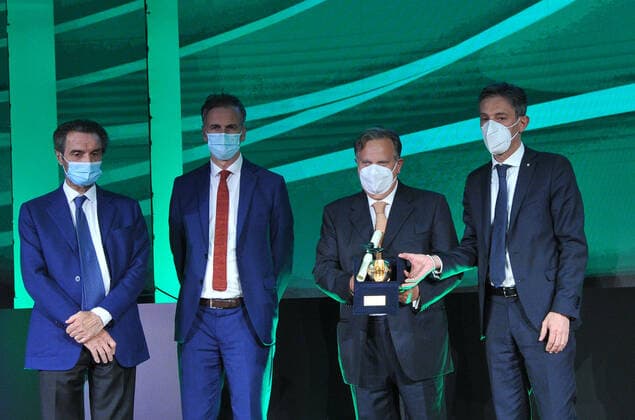 foto ipp marmorino milano 28 05 2021 Premio Rosa Camuna In the photo Attilio fontana, Ferri Sala and the father of luca attanasio regione lombardia premio rosa  0