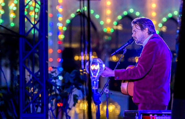 Danish Peter Sommer plays up to Havefest paa Plaenen in Tivoli on Friday 28 May 2021 with seated audience divided into two sections Havefest replaces Fredagsrock, which has been canceled due to the Covid 19 Corona crisis, Copenhagen  Copyright: TorbenxChristensen TorbenxChristensenx spdk20210529-005510-L