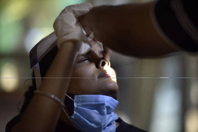 NOIDA, INDIA - MAY 28: A patient undergoes a test for black fungus at a district hospital in Sector 30, on May 28, 2021 in Noida, India. (Photo by Sunil Ghosh Hindustan Times) Daily Life Amid Coronavirus Pandemic In India