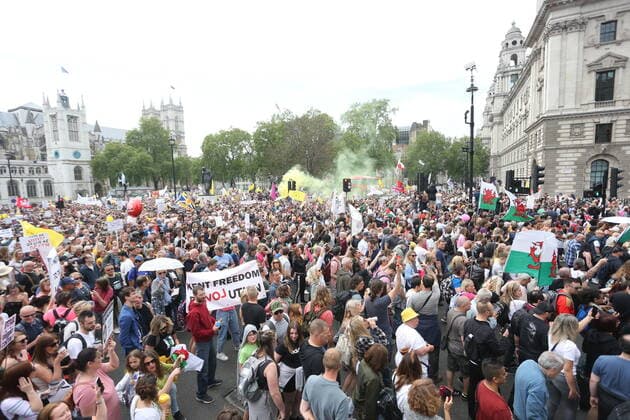 . 29 05 2021. London, United Kingdom. Anti Lockdown Protest. Anti Lockdown, vaccination and conspiracy theory groups hold protest at London s Parliament Square  xMartynxWheatleyx xi-Imagesx IIM-22218-0001