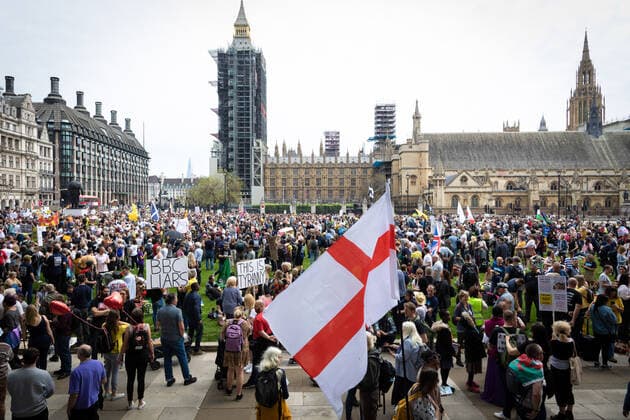 May 29, 2021, London, United Kingdom: Protesters gather at Parliament Square before the anti-lockdown protest..Thousands of people came out under the banner to Unite for Peace and their Human Rights. The number of people attending the protests has increased month on month since the introduction of the COVID-19 restrictions. London United Kingdom - ZUMAs197 20210529_zaa_s197_060 Copyright: xAndyxBartonx