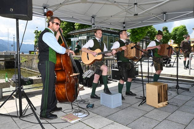 First of four parts of the event Hausmusikroas , with local folk musicians, on squares of the town of Gmunden, in the Upper Austrian Salzkammergut, as part of the Salzkammergut Festival Weeks Gmunden 202
